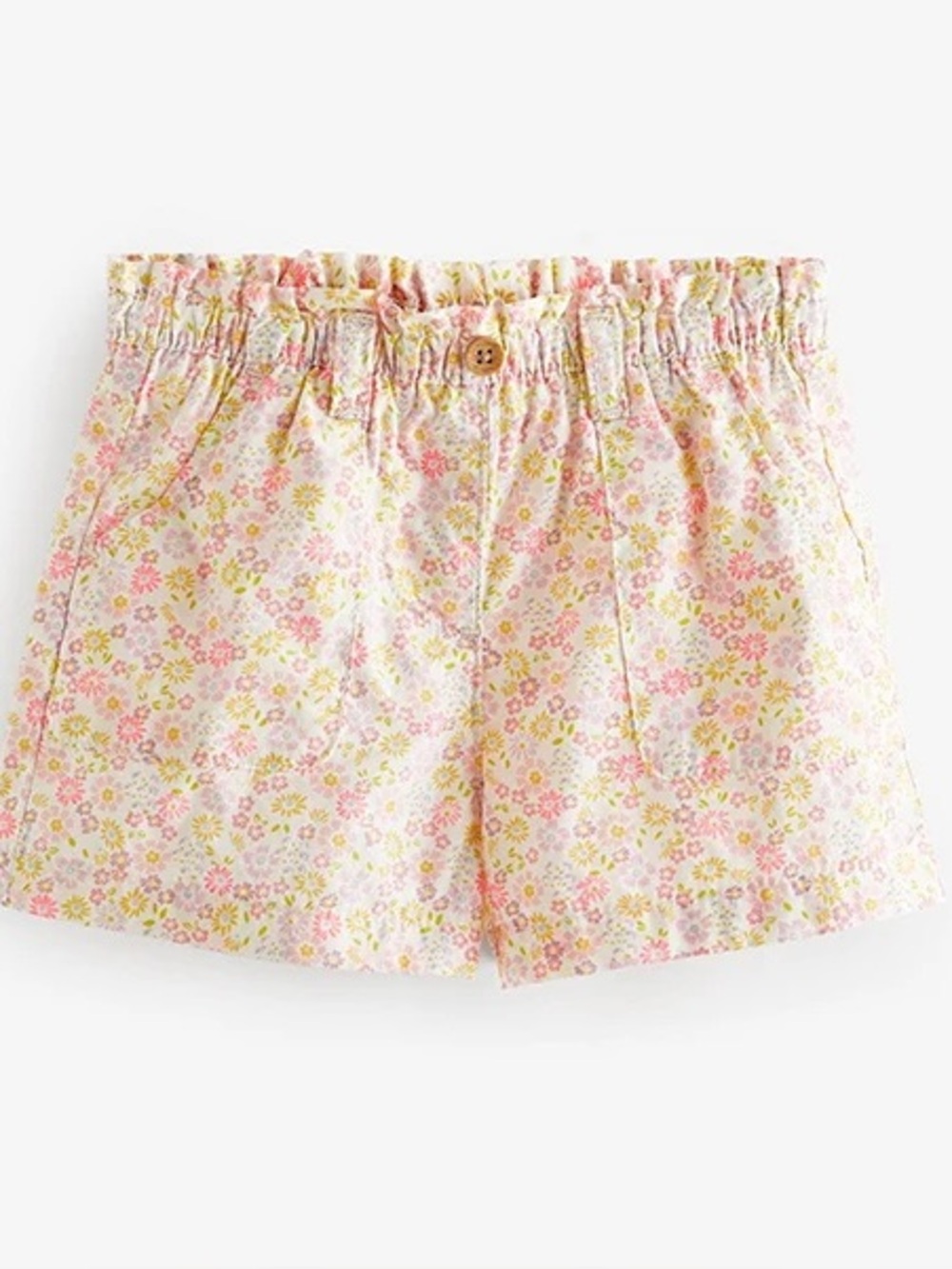 next Floral Print Cotton Shorts - Pink/Green on Cream